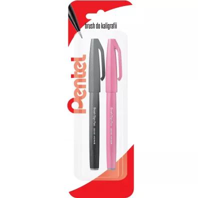 Pentel Pisak/p�dzelek do kaligrafii SES15 czarny, r�owy