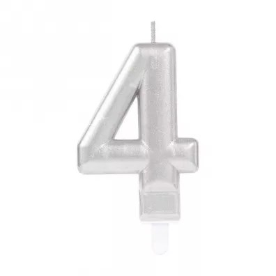 Amscan �wieczka cyferka 4 Sparkling Celebrations srebrna