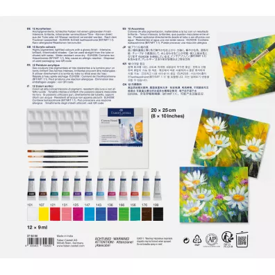 Faber-Castell Zestaw do malowania akrylami: 12 kol. farb 9ml + 4 p�dzelki + p��tno 20 x 25 cm + paletka