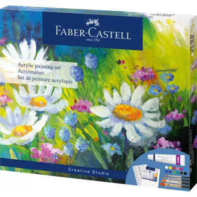 Faber-Castell Zestaw do malowania akrylami: 12 kol. farb 9ml + 4 p�dzelki + p��tno 20 x 25 cm + paletka