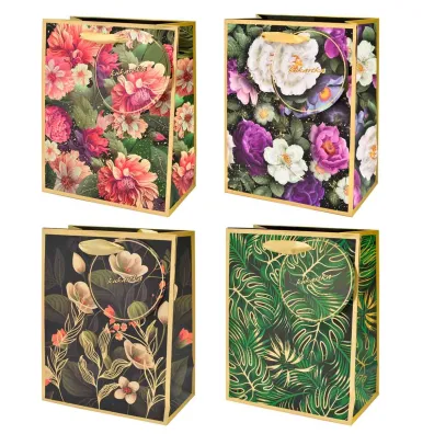 Kukartka Torba QXL kwiaty i li�cie, z�ocone (33x45,6x12,6cm) mix