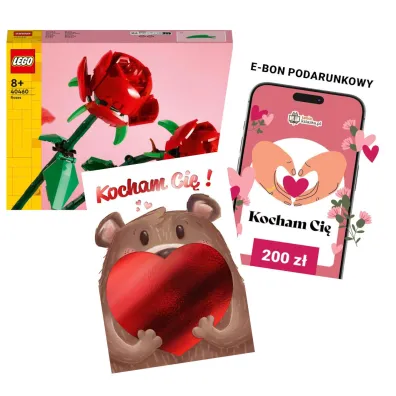 Pakiet: R�e 40460, Karnet B6 z kopert� z�ocony Misiek Walentynki, e-Bon Karta Podarunkowa Kocham Ci� 200 z� TaniaKsiazka.pl