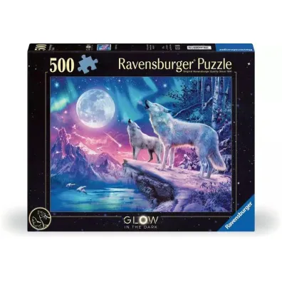 Puzzle 500 el. �wiec�ce w ciemno�ci - Wilk w zorzy polarnej Ravensburger