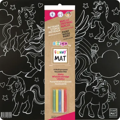 Funny Mat Black - Unicorns  + kreda. Mata do kolorowania wielokrotnego u�ytku Strigo