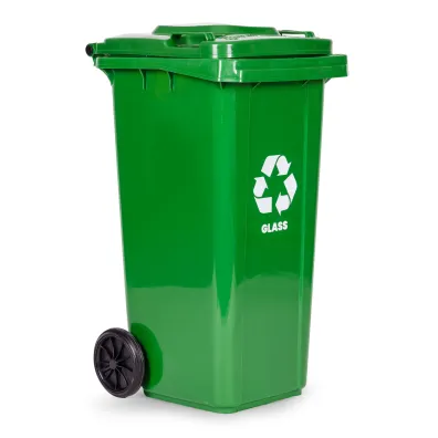 Multistore Kosz na smieci pojemnik kube� �mietnik zielony szk�o gumowe ko�a 120 l
