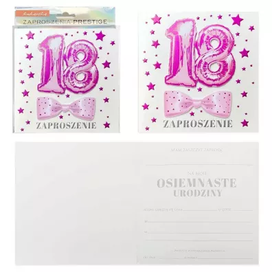Kukartka Zaproszenie Urodziny 18 5 szt.