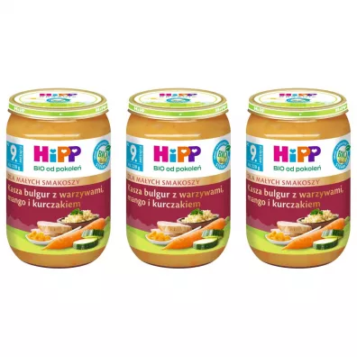 Hipp Dla Maych Smakoszy Kasza bulgur z warzywami mango i kurczakiem po 9. miesicu zestaw 3 x 220 g Bio