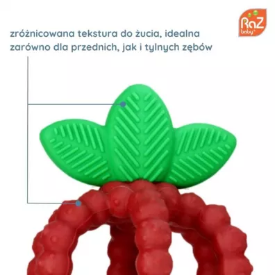 RazBaby Gryzak silikonowy, Soczysta Malina z listkami, czerwony