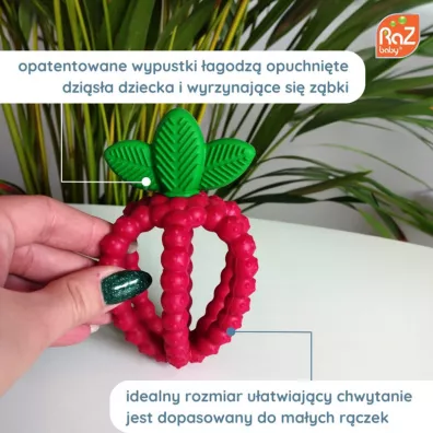 RazBaby Gryzak silikonowy, Soczysta Malina z listkami, czerwony