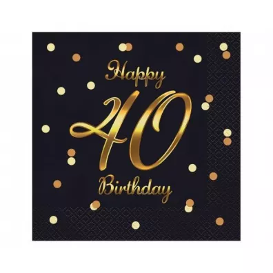 Godan Serwetki B&C Happy 40 Birthday czarne 33x33 cm