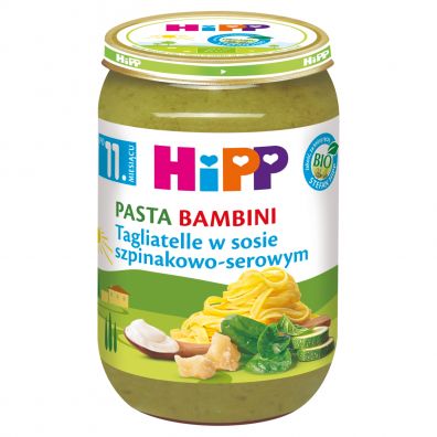 Hipp Pasta Bambini Tagliatelle w sosie szpinakowo-serowym 220 g Bio