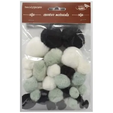 Galeria Hobby Pompony tonacyjne czarno-bia�e 15-40mm