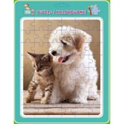 Puzzle w ramce z kolorowank�. Piesek z kotkiem MD Creative