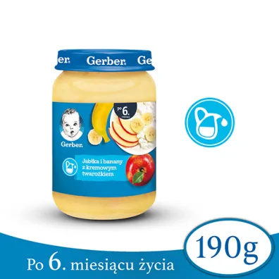Gerber Deserek jab�ka i banany z kremowym twaro�kiem dla niemowl�t po 6 miesi�cu Zestaw 3 x 190 g