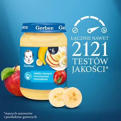 Gerber Deserek jab�ka i banany z kremowym twaro�kiem dla niemowl�t po 6 miesi�cu Zestaw 3 x 190 g