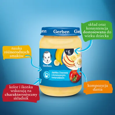 Gerber Deserek jab�ka i banany z kremowym twaro�kiem dla niemowl�t po 6 miesi�cu Zestaw 3 x 190 g