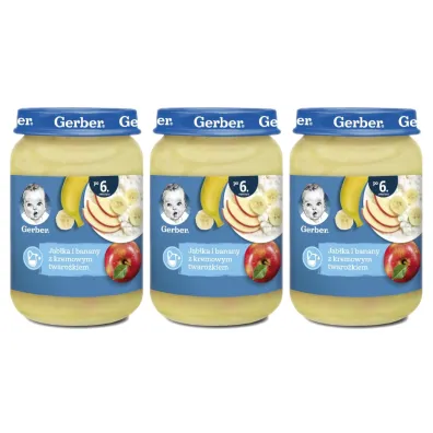 Gerber Deserek jab�ka i banany z kremowym twaro�kiem dla niemowl�t po 6 miesi�cu Zestaw 3 x 190 g