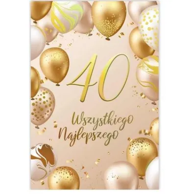 Karnet B6 40 Urodziny z�ote i be�owe balony