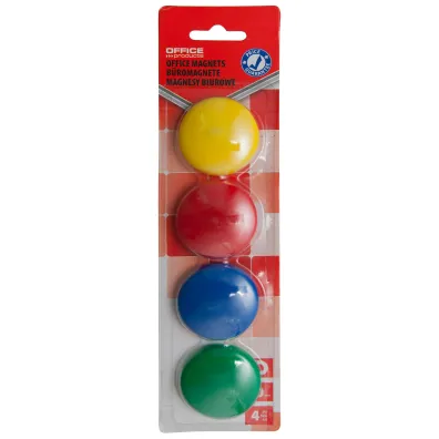 Office Products Magnesy do tablic okr�g�e 40mm 4szt mix kolor�w