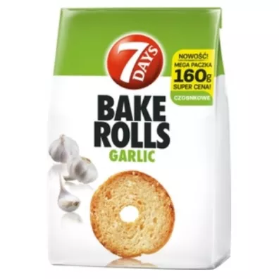 7days Bake Rolls Chrupki chlebowe o smaku czosnku 160 g