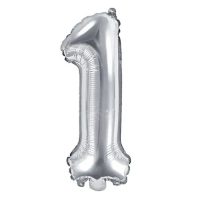 PartyDeco Balon foliowy Cyfra "1", 35cm, srebrny
