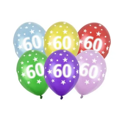 PartyDeco Balony 30cm, 60 Urodziny, Metallic Mix: 1op./6szt.