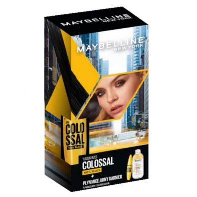 Maybelline zestaw dla kobiet The Colossal 100% Black Mascara tusz do rzęs + Garnier Skin Naturals płyn micelarny z olejkiem 10.7 ml + 400 ml