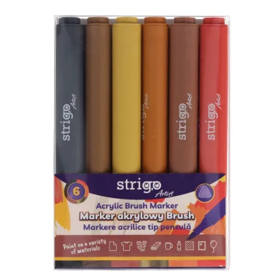 Strigo. Markery akrylowe tr�jk�tne 6 kolor�w. Ko�c�wka Brush. Zestaw 6