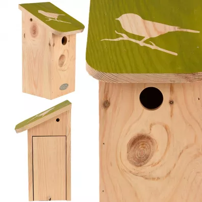 Esschert Design Budka lgowa z zielonym daszkiem dla sikorek