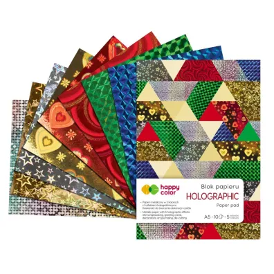 Happy Color Blok HOLOGRAPHIC A5 70g 10 arkuszy 5 kolor�w, 5 motyw�w