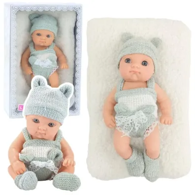 Lalka bobas z kocykiem bia�o-szare ubranko 18cm LeanToys