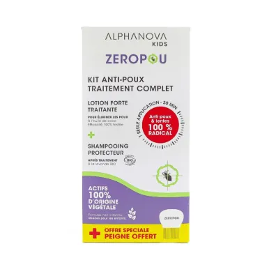Alphanova Kids, Zeropou, Kompleksowy zestaw przeciw wszawicy 3 w 1 z grzebieniem, balsam i szampon