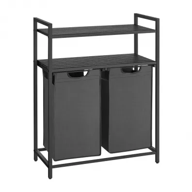 Songmics Kosz na pranie 2 komory 2 pki LOFT czarny, szary