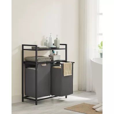 Songmics Kosz na pranie 2 komory 2 pki LOFT czarny, szary