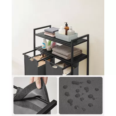 Songmics Kosz na pranie 2 komory 2 pki LOFT czarny, szary
