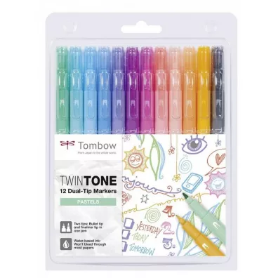 Tombow Markery dwustronne TwinTone pastelowe 12 szt.