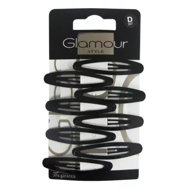 Glamour Owalne spinki do wosw Czarne 8 szt.