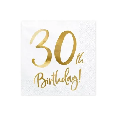 PartyDeco Serwetki 30th Birthday bia�e 33x33cm