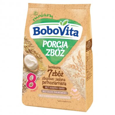 BoboVita Porcja Zbóż Kaszka bezmleczna 7 zbóż zbożowo-jaglana pełnoziarnista po 8. miesiącu 170 g