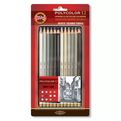 Koh-I-Noor Kredki owkowe Polycolor w metalowym opakowaniu 3822 szare 12 szt.
