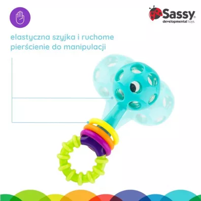 Grzechotka sztanga, zabawka sensoryczna, 0 m+ Sassy
