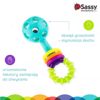 Grzechotka sztanga, zabawka sensoryczna, 0 m+ Sassy