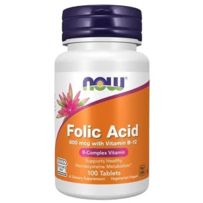 Now Foods Kwas foliowy 800 mcg + Witamina B12 25 mcg Suplement diety 100 tab.