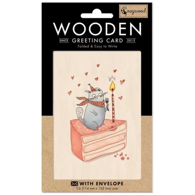 Cozywood Karnet drewniany C6 + koperta Tort i kot