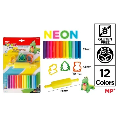 Mp Main Paper Plastelina 12 kolor�w neon + foremki i wa�ek