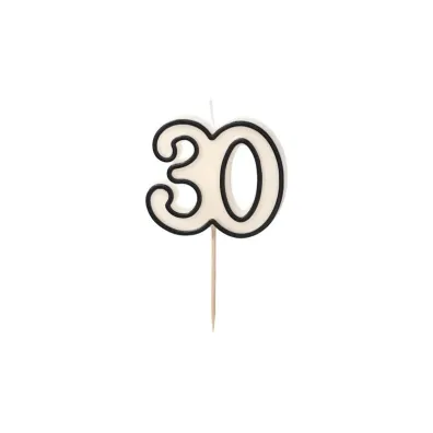 PartyDeco �wieczka urodzinowa liczba 30 bia�o-czarny 5.5cm