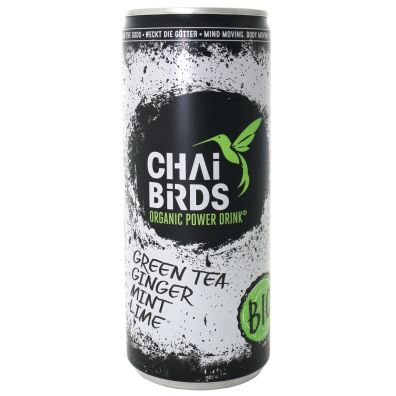 Chia Birds Napj orzewiajcy zielona herbata-imbir-mita-limonka puszka 250 ml Bio