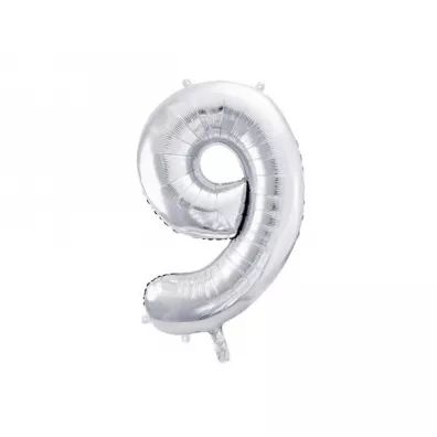 PartyDeco Balon foliowy 9 srebrny 86 cm