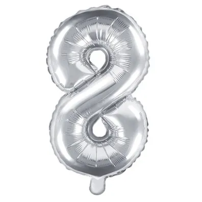 PartyDeco Balon foliowy Cyfra "8", 35cm, srebrny