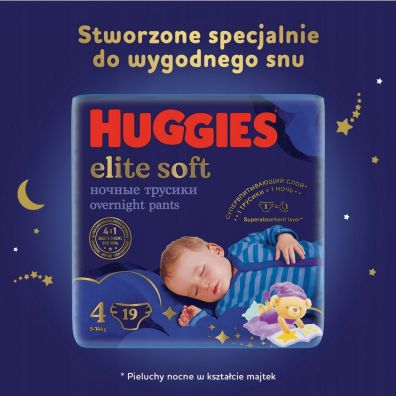 Huggies Pieluchomajtki Overnights Pants 4 (9-14 kg) Elite Soft 19 szt.